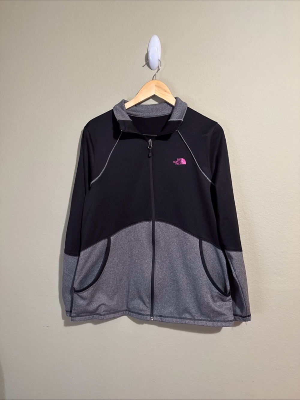 The North Face Black & Gray Full-Zip Jacket with Pink Logo